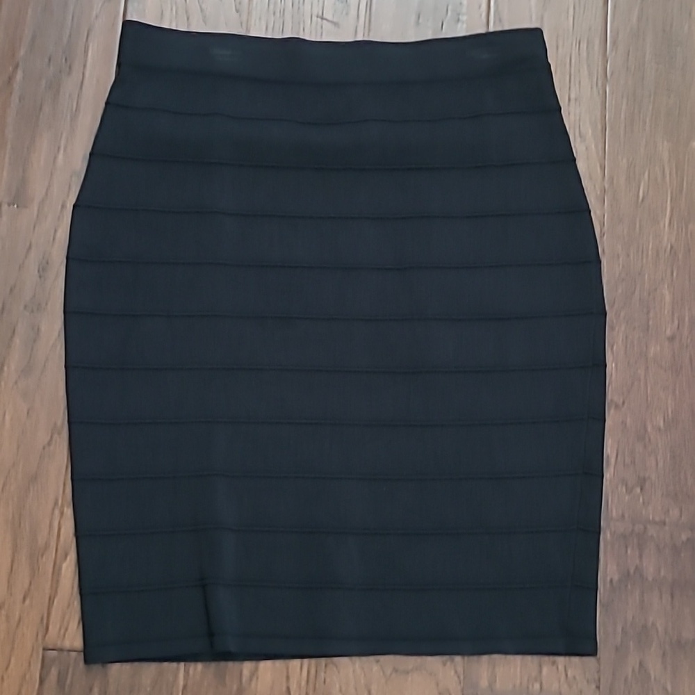 Say What? Classic Black Pullon Pencil Skirt with Ribbed Stripes size 2X